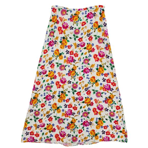 Vintage 90s Silk Floral Maxi Skirt 8 - Picture 1 of 7